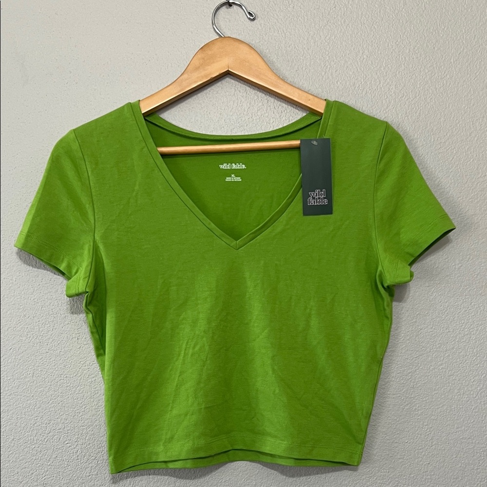 Wild Fable Lime Green Edgy V-Neck‎ Crop Top Street Core Bohemian Casual Polished